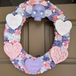 Grim Wreath Design - Pastel Floral Wreath with Heart Accents